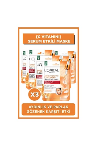 L'Oréal Paris Anında Aydınlatıcı C Vitamini Serum Etkili Maske 3'lü