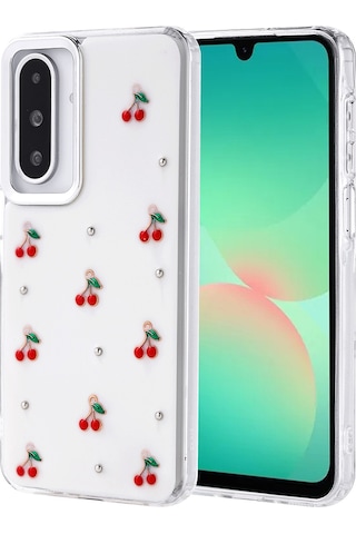 Galaxy A26 Uyumlu Kılıf Airbag Tasarımlı Simli Şeffaf Zore Kutup Kapak - Kiraz Kiraz