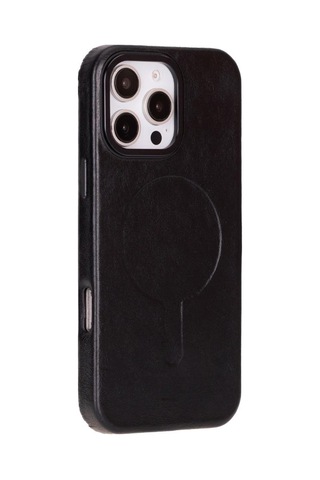 Bloomcase Aeris Obsidian Black Apple iPhone Uyumlu 16 Pro Magsafe Hakiki Deri Kılıfı Siyah