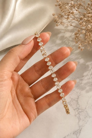4mm Oval Taş Suyolu Bileklik Kararmaz Özel Seri Bileklik 16+2cm Altın