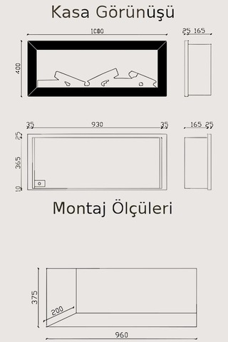Magel 100 Elektrikli Şömine - Isıtıcısız, Metal Çerçeveli, Tek Re