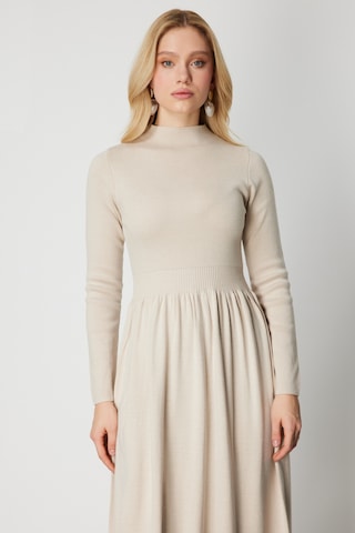 On Kadın Beli Lastikli Maxi Boy Triko Elbise 65495 Bej Bej