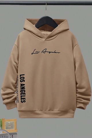 Uyguntarz Los Angles Baskılı Erkek - Kız Çocuk Rahat Kalıp Sweatshirt Bej
