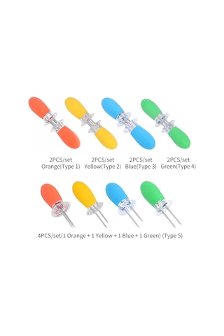 Jeehugo 4 Renkli Turuncu, Sarı, Mavi, Yeşil Bbq Mısır Çatalı Seti - Paslanmaz Çelik İçerik Ve Tpr Kolu İle Sağlam Pişirme Çok Renkli