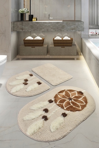 Chilai Home Rüya Banyo Halısı 3'lü Set Kahverengi