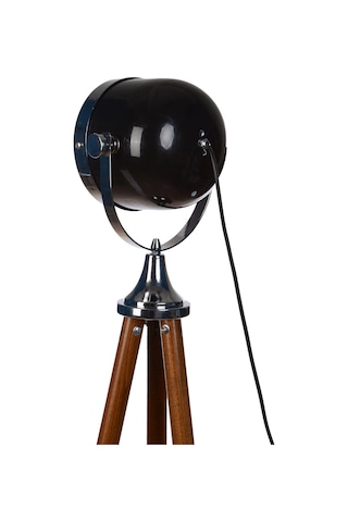 Tr Ahşap Tripod Ayaklı Vintage Dekoratif Lamba, Siyah Ayaklar Ceviz