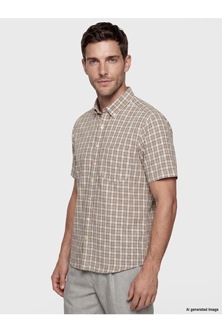 Lcwaıkıkı Classic Bej Regular Fit Ekose Poplin Erkek Gömlek