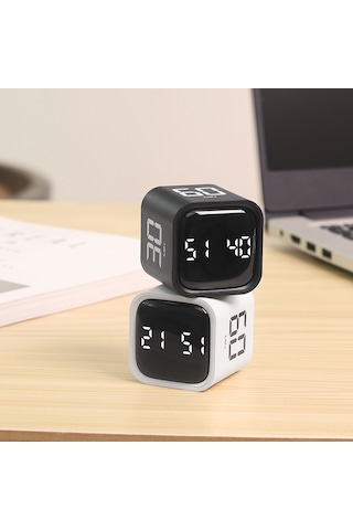 Dijital Şarjlı Pomodoro Zamanlayıcı Küp Flip Timer Öğrenci Ders Çalışma Saati, Mutfak Kronometresi Beyaz