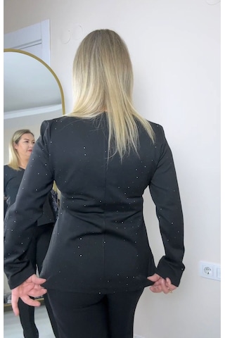 Büyük Beden Işıltılı V Yaka Peplum Bluz Siyah