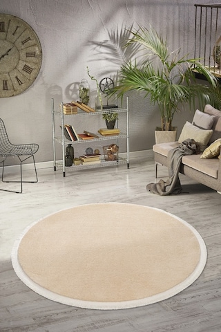 Valeryhome Vl Comfort Düz Saçaklı Peluş Düz Yolluk Bej Bej Düz Saçak