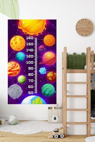 Galaksi Temalı Dekoratif Çocuk Boy Ölçer Sticker Duvar Cetveli Takip Çizelgesi