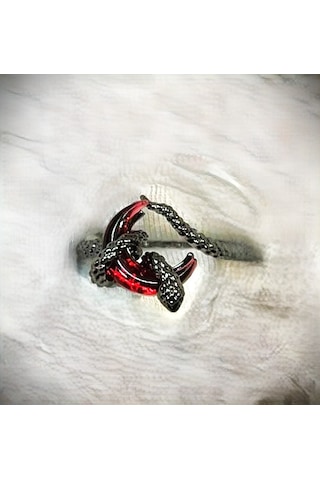 Dükkan Design Yılanlı Kanlı Ay Yüzük Antrasit