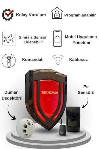Duman Dedektörlü Pır Sensörlü Kablosuz Alarm Sistemi