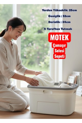 Technow Motek 4 Taraflı Tutulabilen Çamaşır Sepeti Selesi Beyaz G Beyaz - Pudra