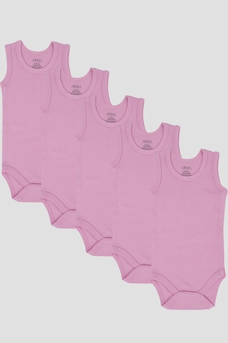 Arma Yıldız %100 Organik Pamuklu Pembe Bebek Atlet Çıtçıtlı Zıbın Body 5'li Paket Pembe