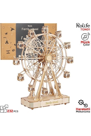 Rolife Tgn01 Dönme Dolap Görünümlü Müzik Kutusu Music Box Ferris Wheel Dıy Minyatür Maket Model Seti Ahşap 3d Wooden Puzzle 3d Model Kit Detaylı Dekoratif Hobi Seti Ahşap Maket