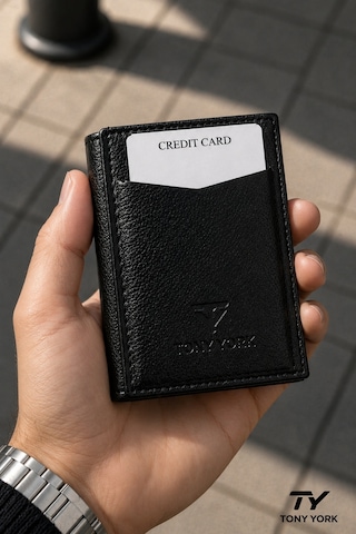 Tony York Orijinal Erkek Özel Kutulu Otomatik Mekanizmalı Rfid Korumalı Hırsızlık Engelleyici Kartlıklı Cüzdan siyah