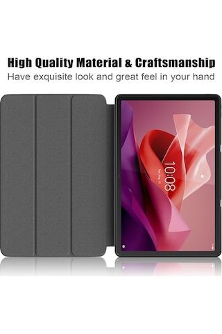 Butu Lenovo Uyumlu Tab P12 Tb371fc Üç Katlı Kılıf Düz Renk Akıllı Kılıf Pu Deri + Tpu Tablet Kılıfı
