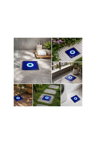 El Yapımı Nazar Boncuklu Cam Banyo Gider Kapağı 10x10 Cm Dekoratif Gider Süzgeci