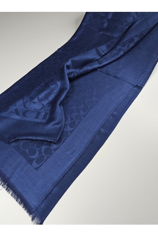 Miorel Scarfs C Desen Çift Taraflı Kaşmir İpek Şal 4 Mevsim Pamuk Şal Lacivert