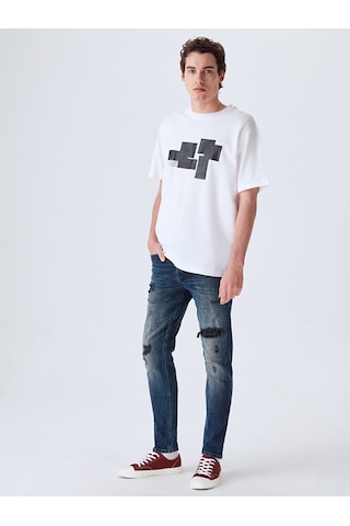 Ltb Grafik Loose Fit Beyaz T-Shırt 01222840496089_100 Beyaz