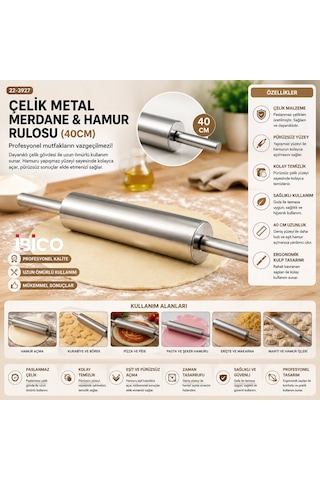 Go İthalat Çelik Metal Merdane - Hamur Rulosu 40cm Gümüş