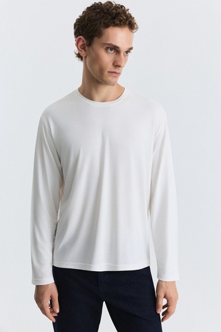 Antioch Relax Fit Uzun Kollu T-shirt Ekru
