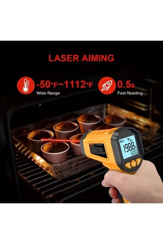 Boatshop1 Hytaıs Infrared Termometre Ts600 Yellow Hizli Okuma Temassiz Genis Sicaklik Araligi -50f 1112f Firin Ve Pisirme İcin