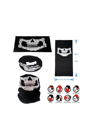 Siyah Renk Dikişsiz Çok Fonksiyonlu Çene Kafatası Yüz Maskesi Baf Buff Bandana Boyunluk Bileklik Bx4