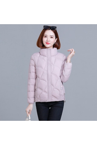 2025 Yeni Kadın Pamuklu Ceket, Kısa Model, Kore Stili, Bol Kesim, Sıcak, Dik Yaka, Küçük Beden Açık Pembe