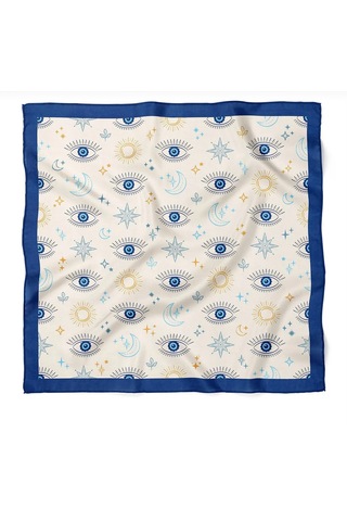 Minjuan Rong Göz Desenli Fular/bandana Beyaz - Lacivert