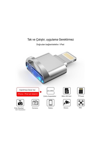 iPhone Uyumlu İpad Micro Sd Kart Okuyucu, Mfi Sertifikalı Lightning - Micro Sd/tf Kart Okuyucu