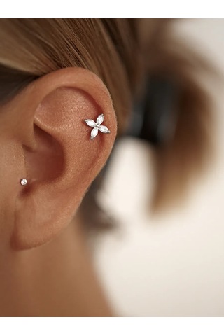 Zoloto Russkih 925 Ayar Gümüş Sünger Taşlı Helix Labret Küpe Piercingi 153618052 Gri