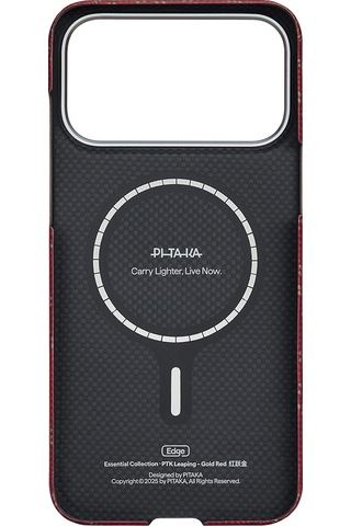 Apple Uyumlu iPhone 17 Pro  Kılıf M-safeli Aramid Fiber Pitaka Tactile Woven Monogram Serisi Kapak Kırmızı Kırmızı