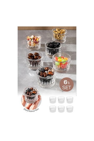 6'lı Cam Lokumluk Çay Kahve Yanı İkramlık Çok Renkli