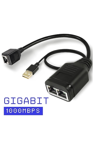 Gigabit Destekli 1x2 Port Rj45 Usb Güç Ethernet Switch Splitter