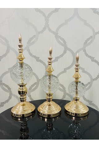 FURKAN DEKORATİF DAMLALI CAM KÜRE ALTIN CAM ÜÇLÜ OBJE