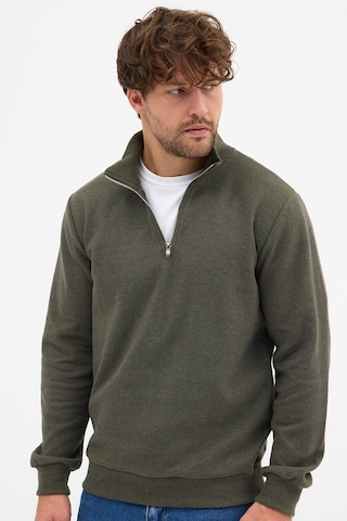 Mmetalic Erkek Haki Standart Fit Normal Kesim Pamuklu Yarım Fermuarlı Dik Yaka Pamuklu Sweatshirt Haki