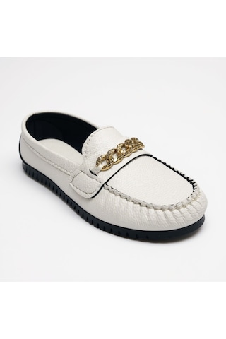 Dosa Shoes Kadın Babet Taba Zincir Tokalı Hafif Rahat Taban Şık Günlük Ayakkabı Beyaz