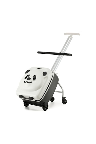 Panda Tasarımlı Oturulabilir Çocuk Valizi Düşme Engelleyici, Seyahat Tipi Bavul Beyaz