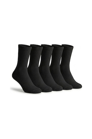 Lykos Kadın Siyah Pamuklu Soket Çorap 5 Li Paket Siyah