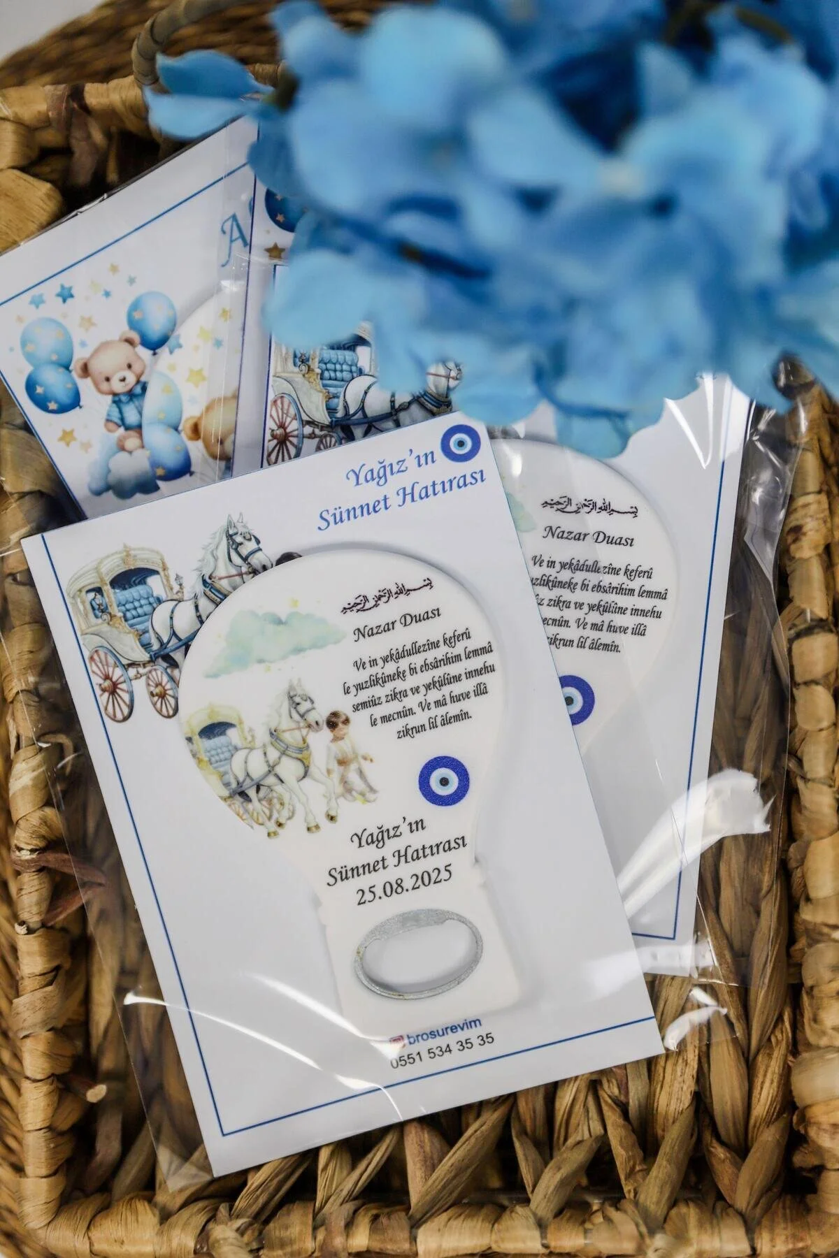 Nazar Duası Temalı Erkek Sünnet Çocuğu Hediyelik Balon Açacak Magnetleri 50li Jelatin Paket Hediyeli Beyaz