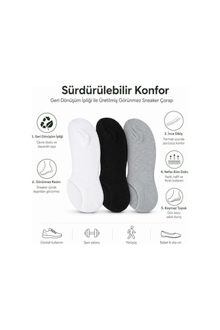 Womanandkids Wak Erkek Geri Dönüşüm İplikli 6 Lı Görünmez Sneaker Çorap, İnce Dikişli, Nefes Alan Yazlık Babet Ço Siyah