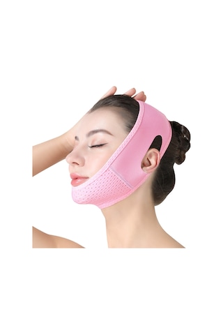 Qingmipy Yüz Germe Bandı İle V Hatlı Yüz Maskesi - Pembe Renk Seçeneği