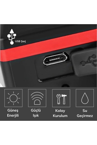 2adet Solar Enerjili Usb İle Şarj Edilebilir Ledli Bisiklet Siyah