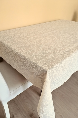 Dantel Motifli Muşamba Masa Örtüsü 140 X 180 Cm - Krem Renk-çiçek