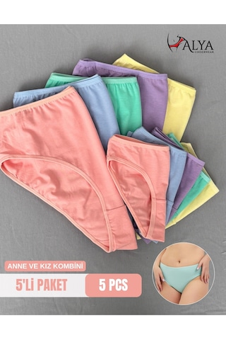 Alya Underwear Anne Kız Kombin Pamuklu Külot - Beyaz Slip İç Çamaşırı - 5'li Paket Çok Renkli-p15