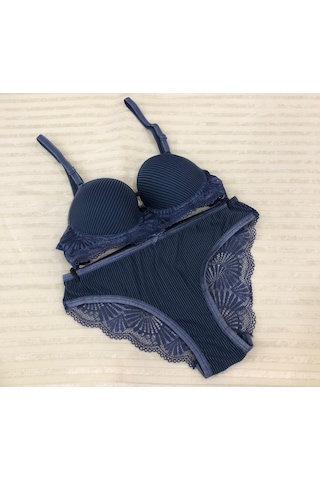 Umt Underwear Umt Kadın Dolgulu B Cup Balenli Telli Sütyen Takımı Mavi