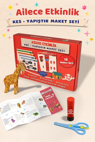 Ailece Etkinlik Kes Yapıştır Maket Seti 18 Maket, Makas Ve Yapıştırıcı Dahil 4 8 Yaş