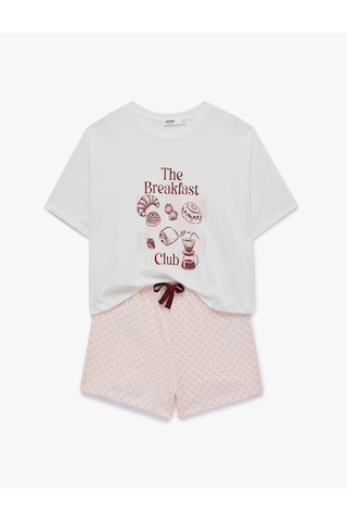 Koton Pamuklu Bisiklet Yaka Kısa Kollu Rahat Kesim Baskılı Pijama Takımı Pembe Desenli 6slk40185mk